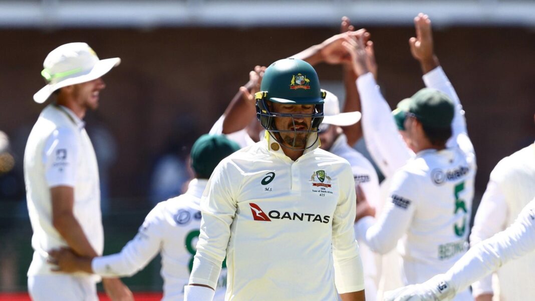 ‘Playing for their careers’ – Australia reeling after extraordinary day South Africa celebrate wicket of Mitchell Starc