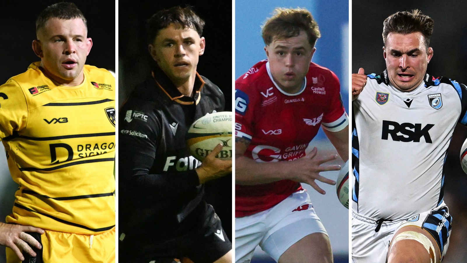 Dragons' Elliot Dee, Ospreys' Tom Rogers, Scarlets' Macs Page and Cardiff's Taine Basham