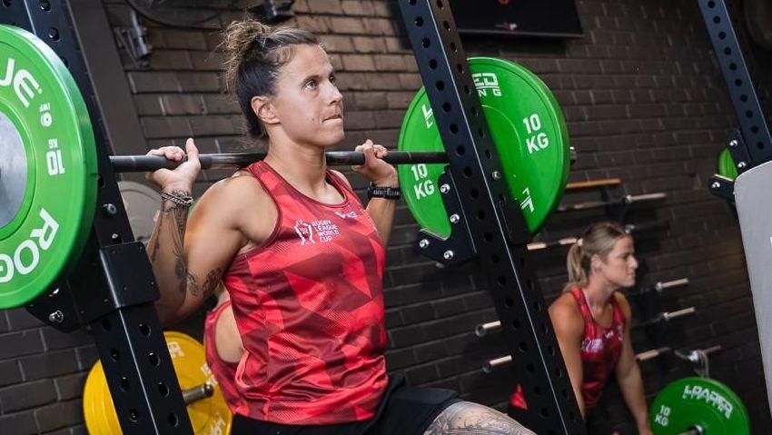 Jade Mullen lifting weights during Wales training