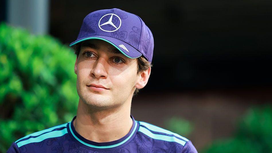 George Russell in the Singapore paddock during the media day
