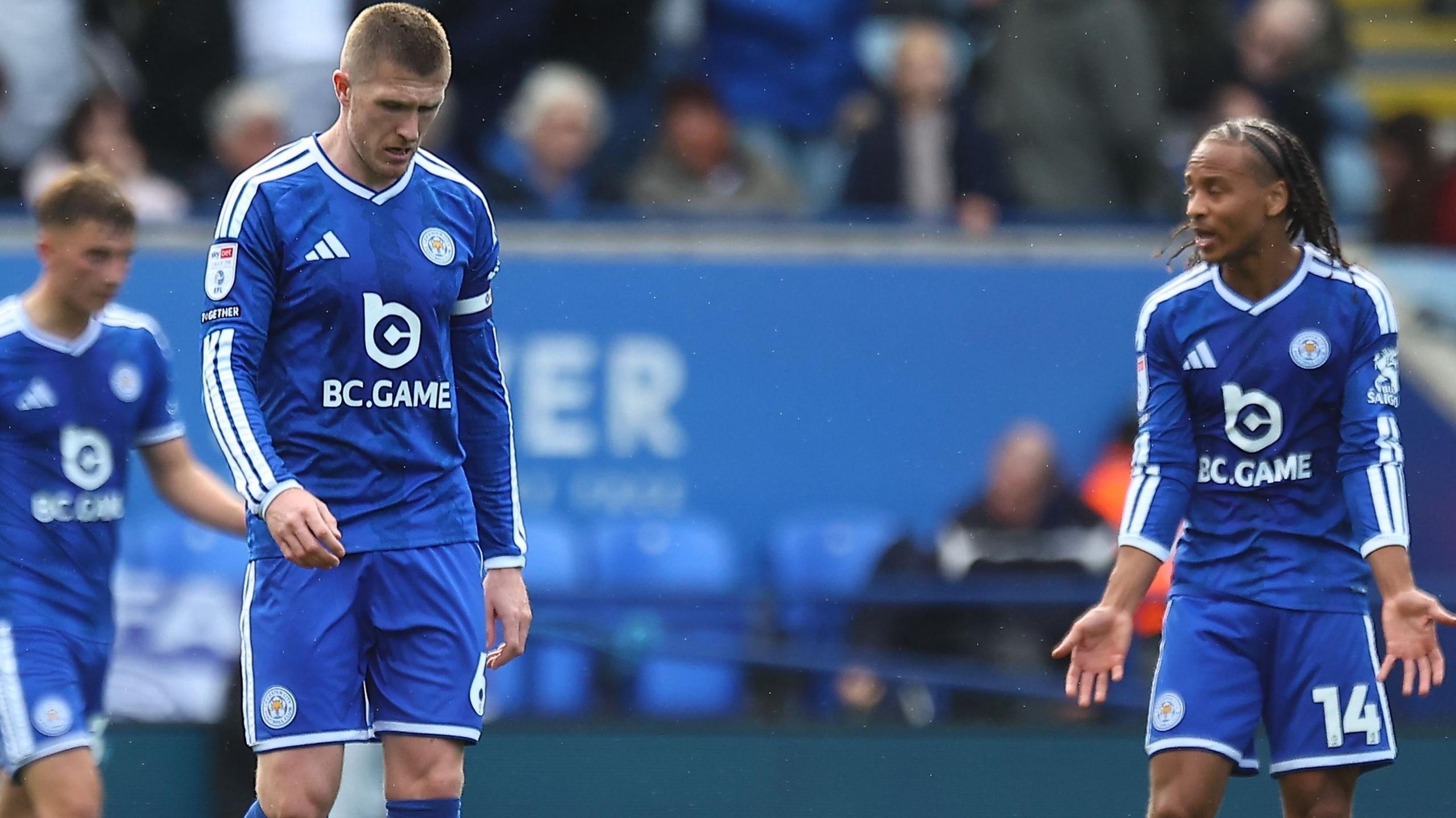 John Lundstram (left) of Leicester City reacts after his side concedes a third goal against Peterborough