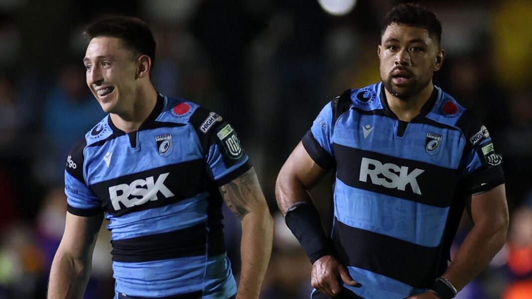Josh Adams and Taulupe Faletau in Cardiff kit