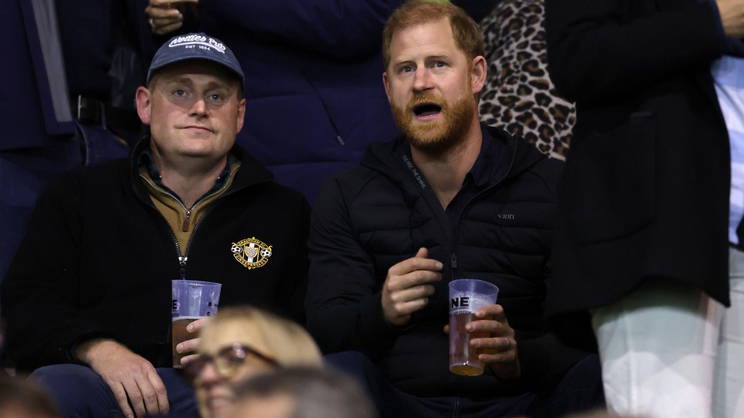 The Duke of Sussex (right) was in the crowd to watch Leicester beat Gloucester in the Prem