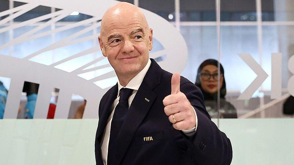 FIFA President, Gianni Infantino, gives a thumbs up before the FIFA ASEAN CUP final between Indonesia and Thailand