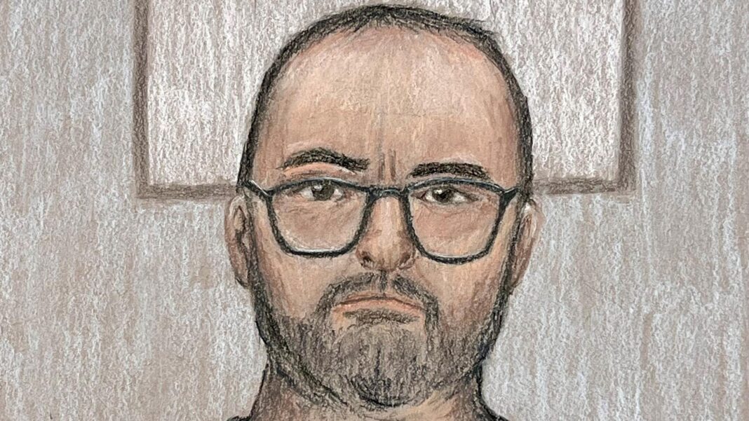 Daniel Kinahan’s lawyers to apply for bail in due course, court hears A court artist's drawing of Daniel Kinahan appearing by videolink from prison. He has short dark hair, a beard and moustache and glasses.