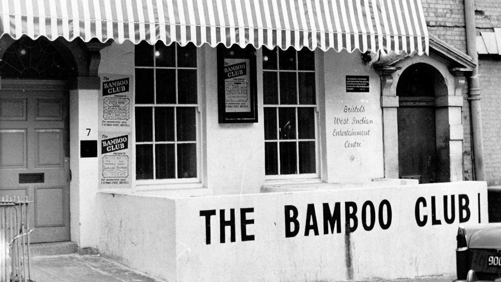 A black and white photo of The Bamboo Club in St Paul's. Bristol.