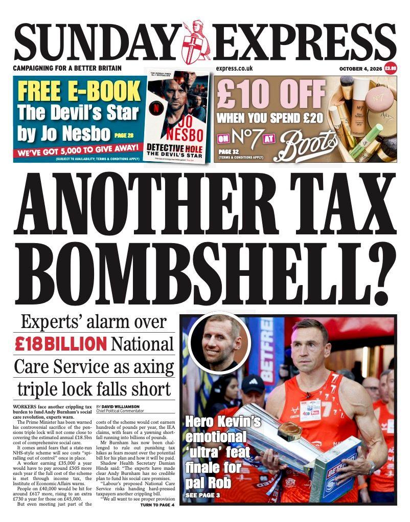 The headline on the front page of the Sunday Express reads: 'Another tax bombshell?'