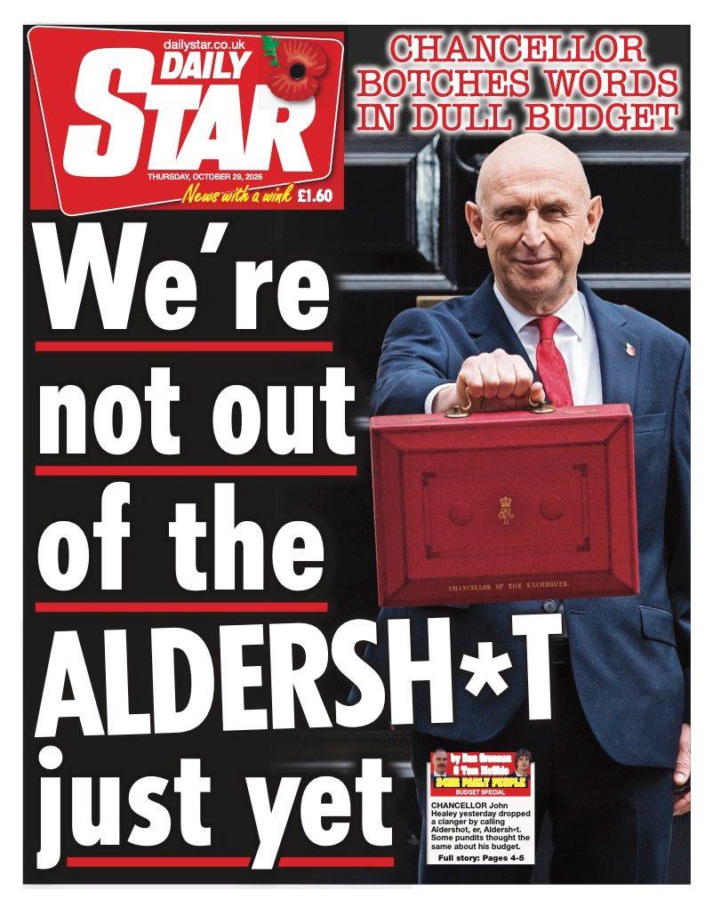 The headline on the front page of the Daily Star reads: 'We're not out of the Aldersh*t just yet.'