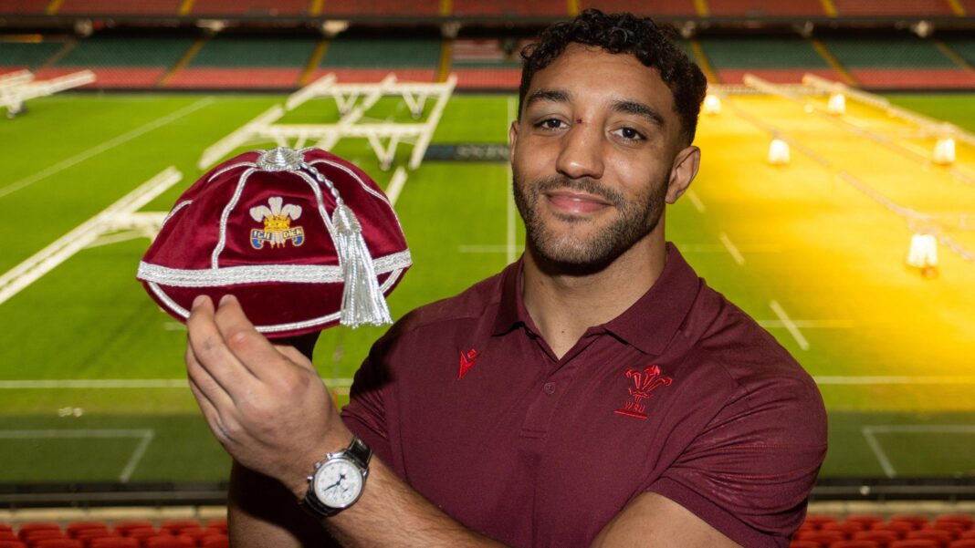 Gabriel Hamer-Webb with his first Wales cap