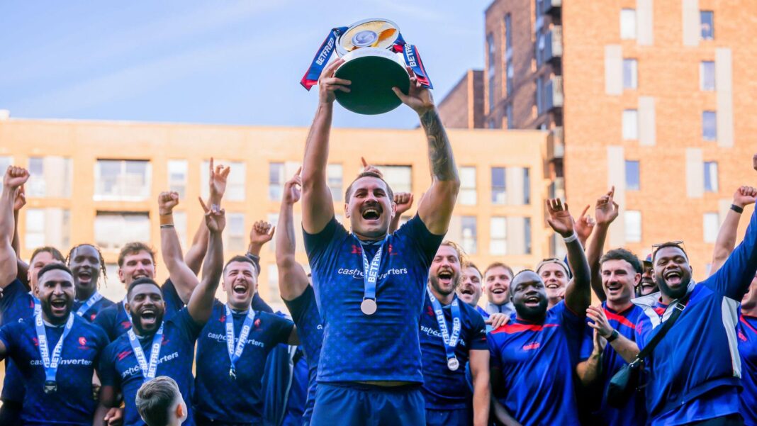 London omitted as Super League clubs named for 2027 The captain of London Broncos lifts the Championship trophy as his team-mates lift their arms in celebration behind him