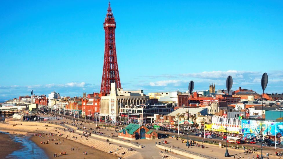 Blackpool Tower seen against a blue sky