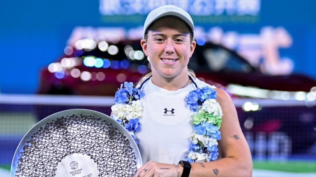 Sonay Kartal smiles as she poses with the Wuhan Open's runner-up trophy
