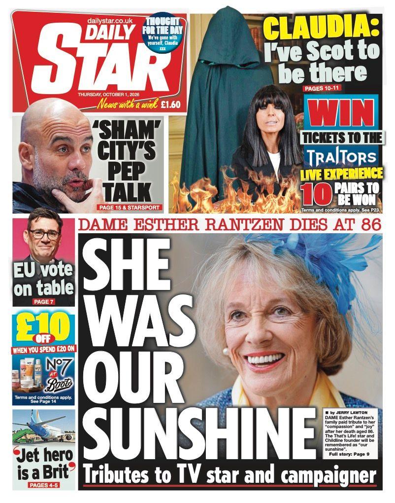 The headline on the front page of the Daily Star reads: “She was our sunshine”.