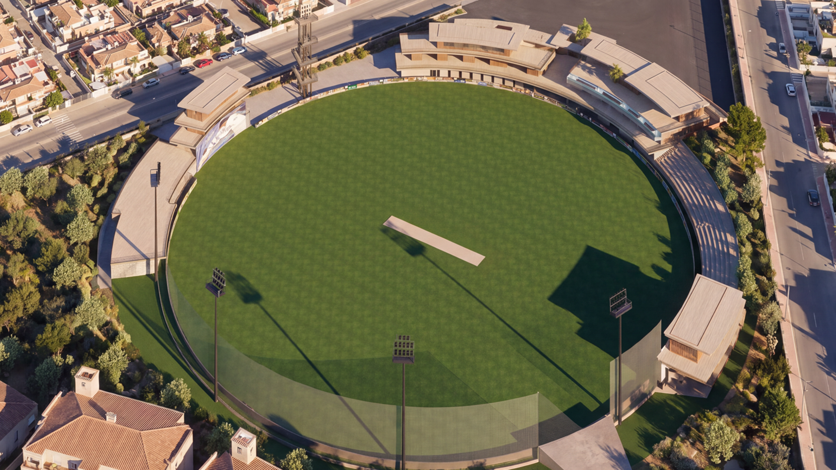 A rendering image of Campo Maximo - an environmentally-friendly cricket ground being built in Spain.
