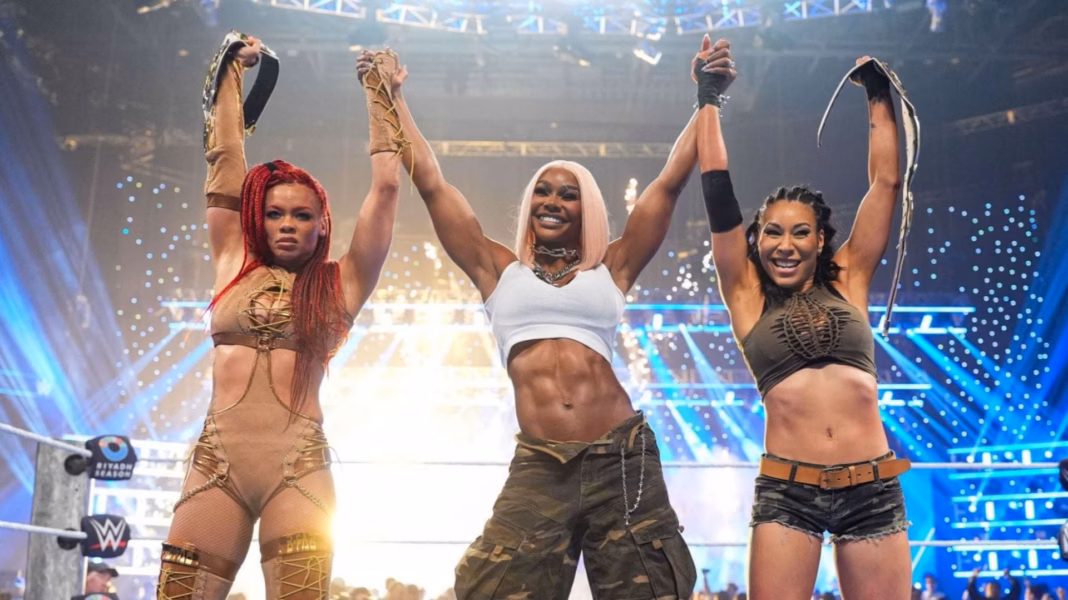 Jade Cargill reacts to her teammates winning the Women’s Tag Team Title on WWE SmackDown Jade Cargill reacts to her teammates winning the Women’s Tag Team Title on WWE SmackDown