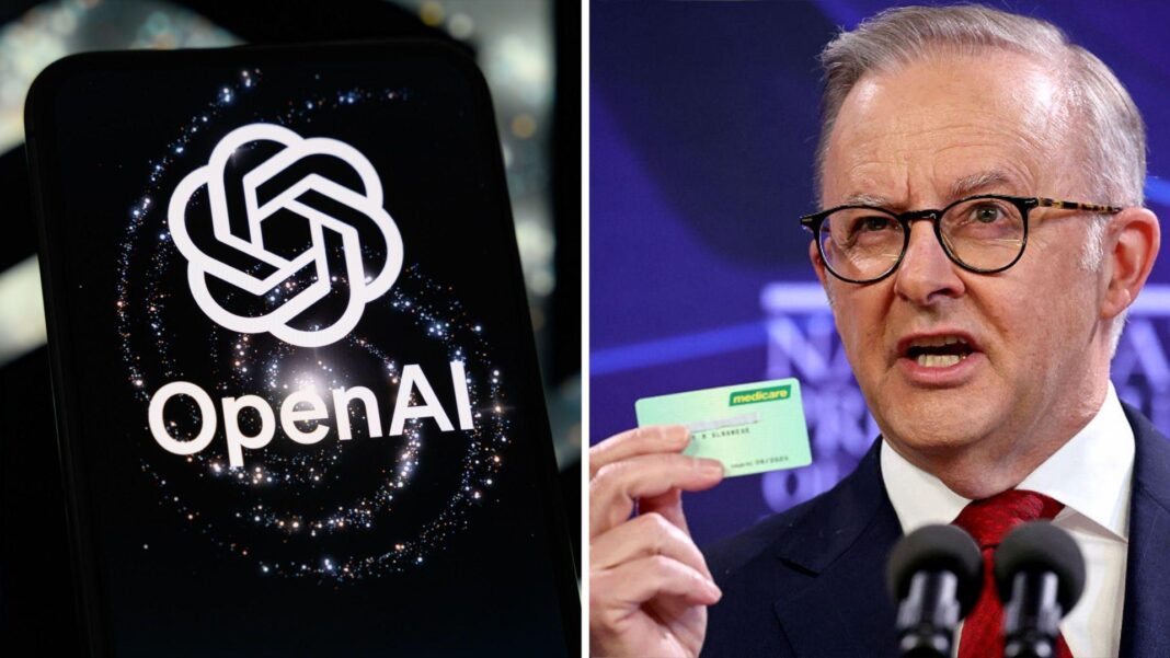 OpenAI admits response to Australian government hacks ‘not good enough’ Composite image of an OpenAI logo on a phone and Australian PM holding a medicare card at a press conference
