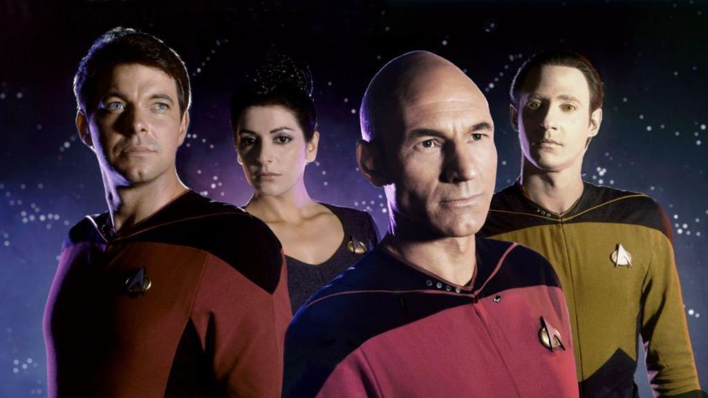 The stars of Star Trek: The Next Generation posed for a photo in 1987