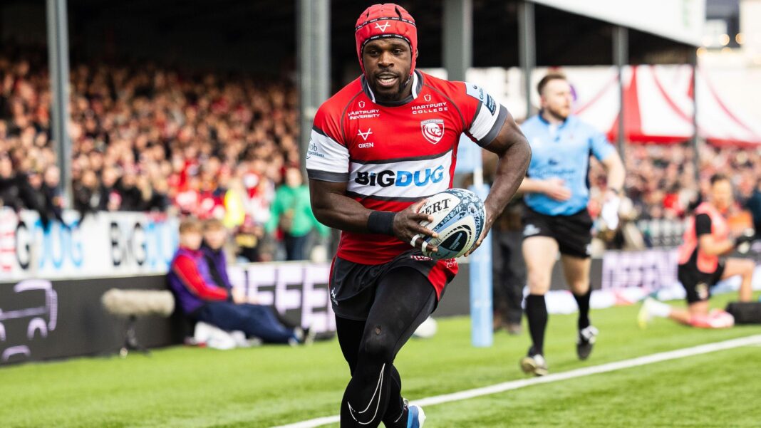 ‘That’s what I do’ – Wade scores again to equal Prem try-scoring record Christian Wade in the cherry and white of Gloucester with the ball in two hands and about to score a try at Kingsholm