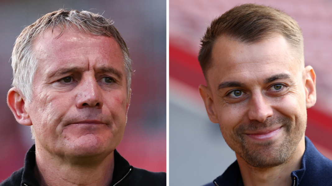 Split picture showing head shots of Wrexham's Phil Parkinson and Southampton's Tonda Eckert