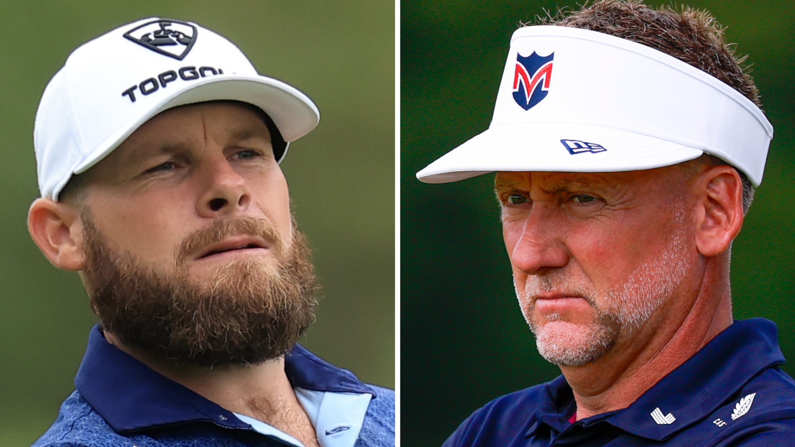 A split picture of Tyrrell Hatton and Ian Poulter close up