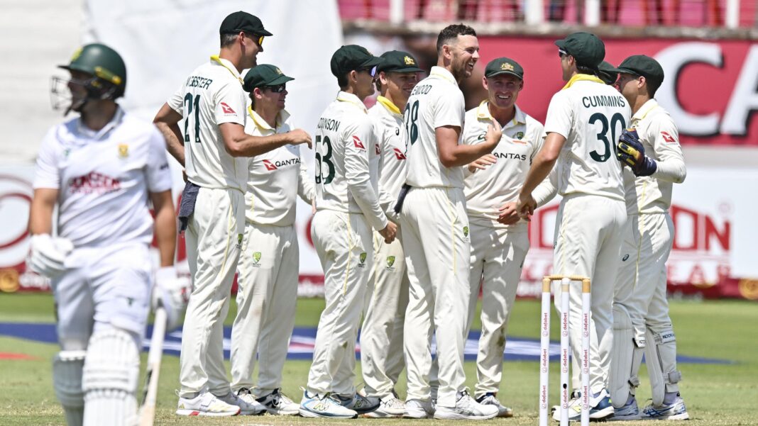 Rusty or something more? South Africa’s concern after Australia loss Josh Hazlewood celebrates a wicket with team-mates