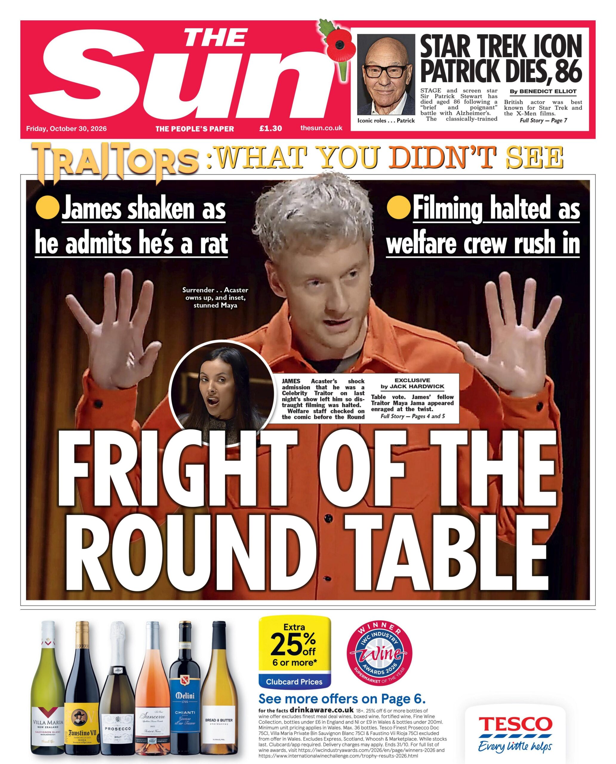 "Fright of the round table," reads the headline on the front page of the Sun.