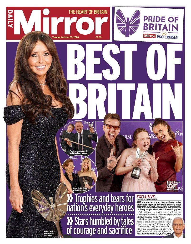 "Best of Britain," reads the headline on the front page of the Daily Mirror.