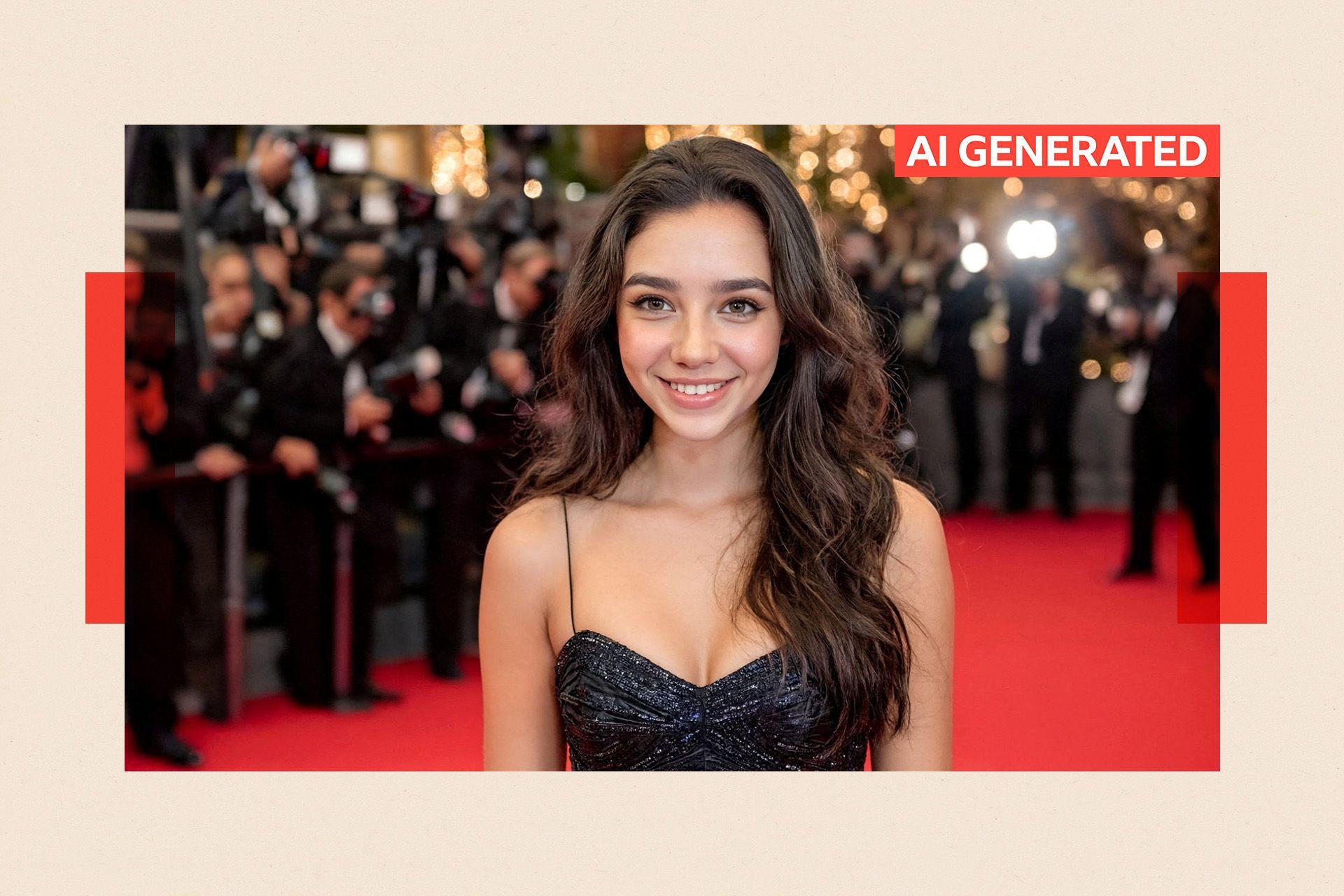 AI-generated image of Tilly Norwood on a red carpet