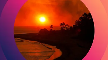 Sun sets in a vivid red sky