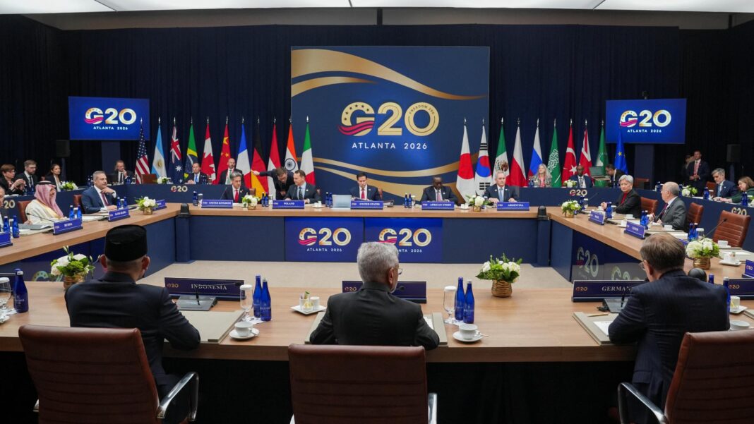 G20 ‘family photo’ cancelled after protests over presence of Russian minister Saudi Arabia's Foreign Minister Faisal bin Farhan, Turkey's Foreign Minister Hakan Fidan, Britain's Foreign Secretary Ed Miliband, Poland's Foreign Minister Radoslaw Sikorski, US Secretary of State Marco Rubio, Chair of the African Union Executive Council Edouard Bizimana and others attend the G20 Foreign Ministers' Meeting in Atlanta, Georgia, US, October 30, 2026