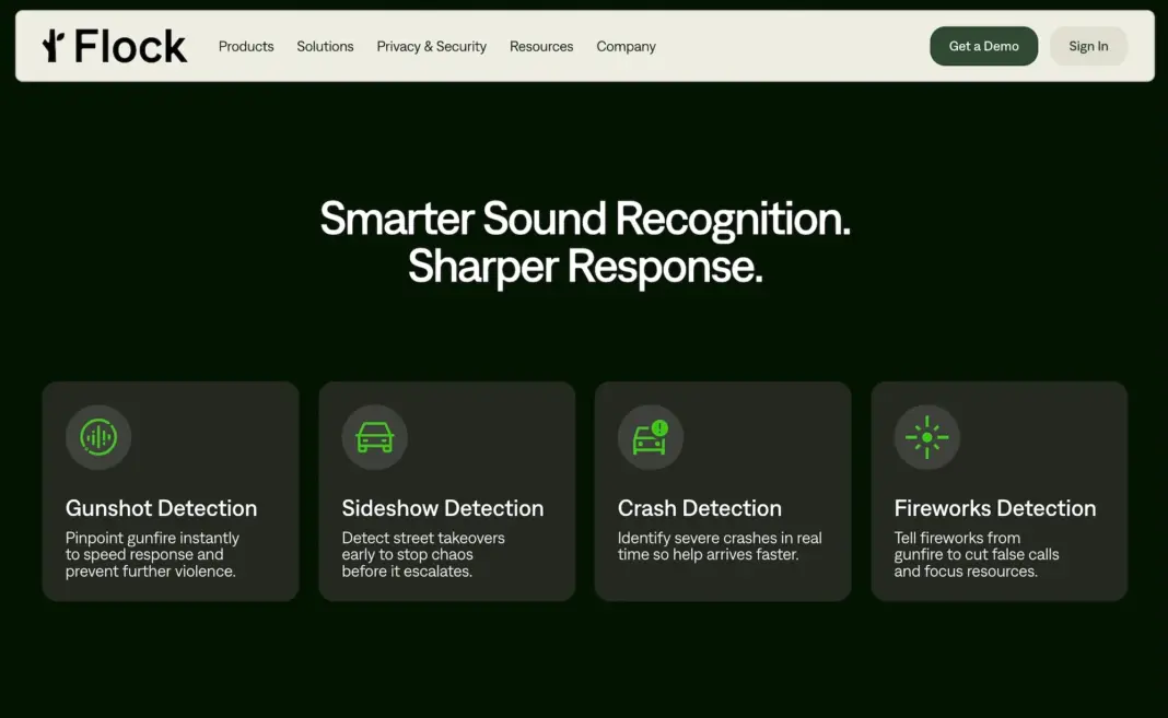 Flock CEO says its microphones detect ‘just gunshots’ — its website says different Flock screenshot website