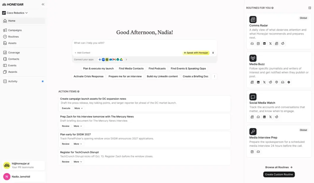 Honeyjar offers AI tools to improve PR and comms at every company A screenshot of the Honeyjar homepage