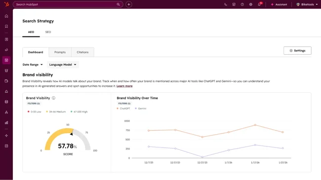 Enterprise AEO: How to manage brand visibility at scale across products, segments, and markets AEO for digital PR, HubSpot AEO Brand Visibility Dashboard