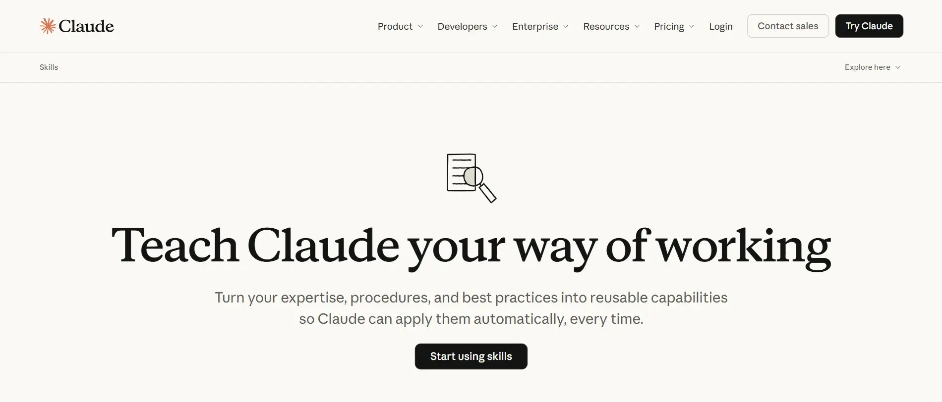 Claude skills landing page