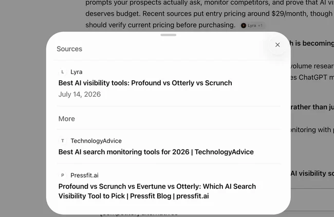 How to identify content gaps for AI visibility how to identify content gaps for ai visibility, screenshot of chatgpt sources
