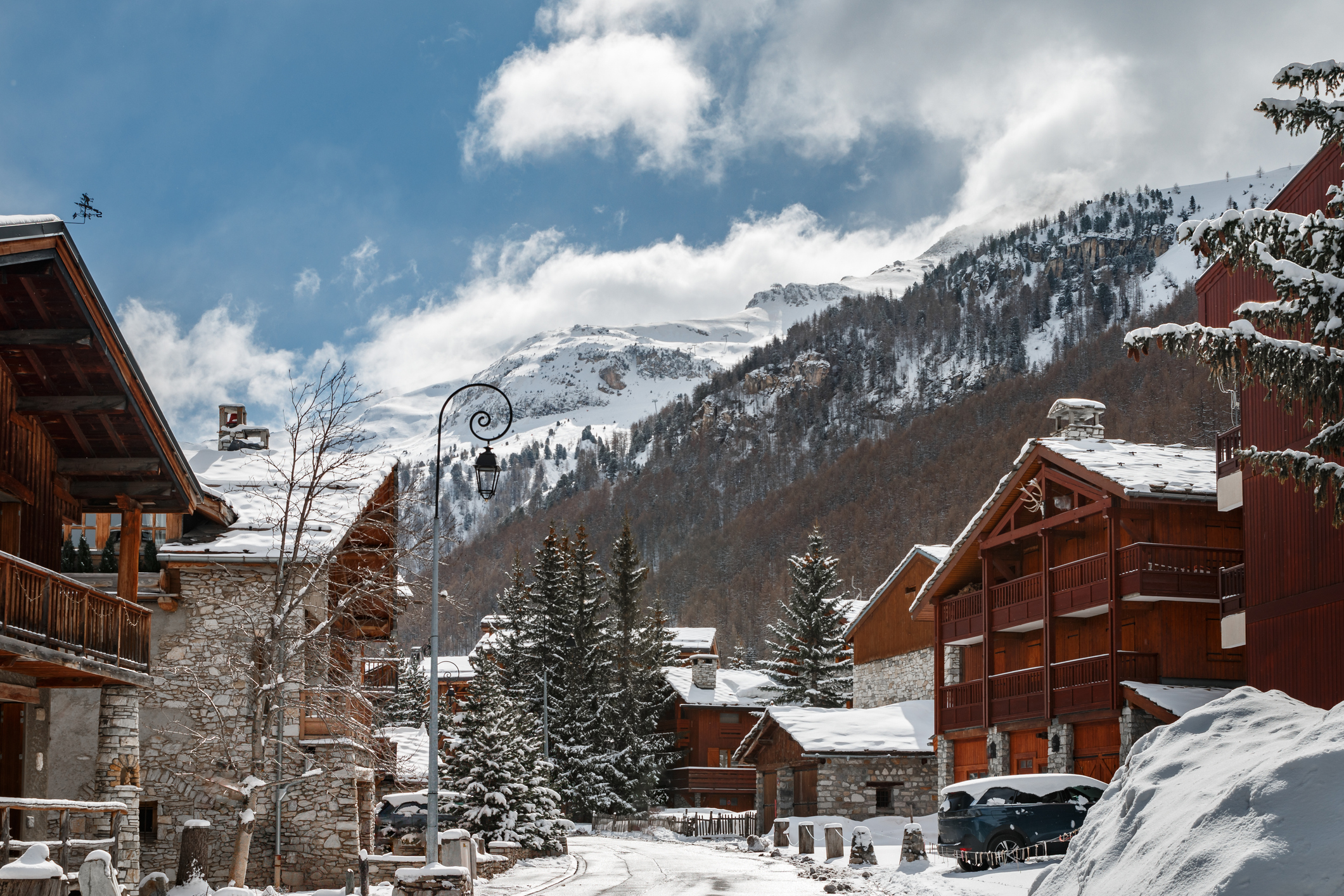Val d'Isere village, famous ski resort in Auvergne-Rhone-Alpes region in France