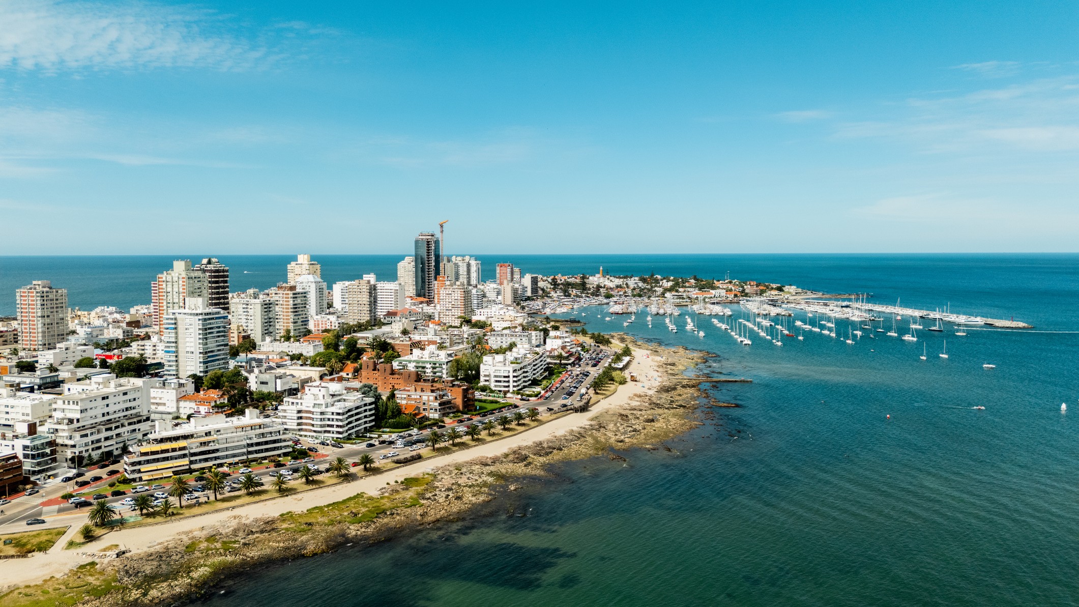 Aerial view of Playa Mansa on Punta Del Este, Uruguay