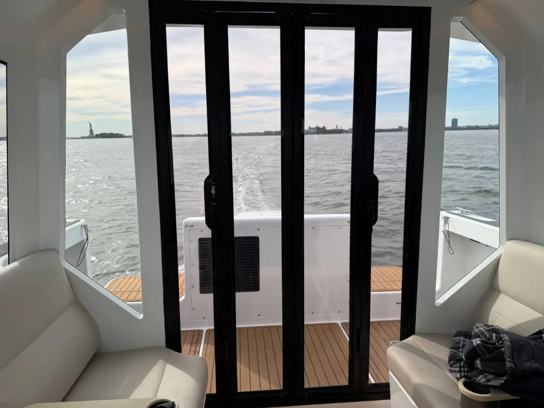 Vessev built an electric ferry that almost flies A view from inside a hydrofoil ferry underway.